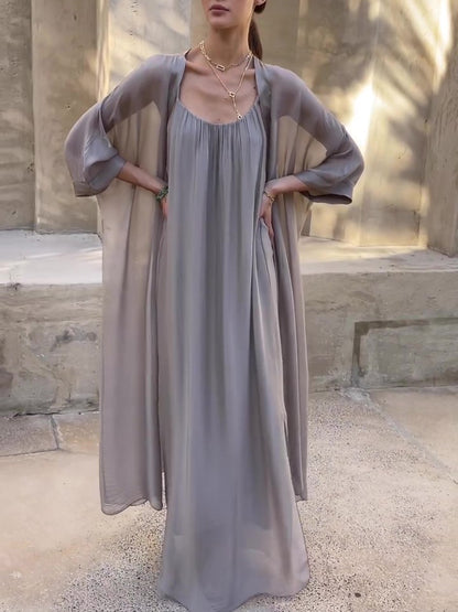 Spaghetti Strap Maxi Dress & Batwing Sleeve Long Kimono Two-Piece Set — packaging