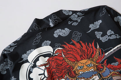 Japanese Kimono Cardigan Cat Samurai Streetwear Men Women Japan Harajuku Anime Clothes — back view