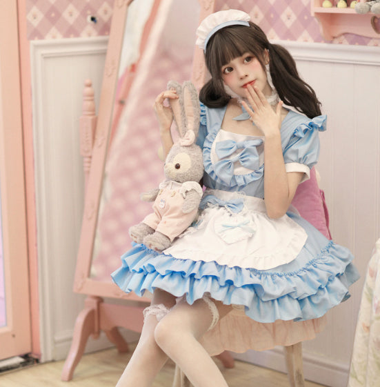 Japanese-style Soft And Adorable Maid Outfit Cute And Sweet Pink Maid Uniform Set Perfect For Cosplay — back view
