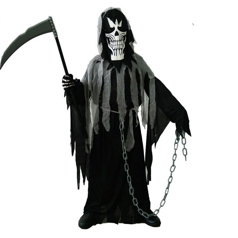 Grim Reaper Cosplay 3-Piece — Reaper Robe, Horned Death Cloak & Latex Horror Mask