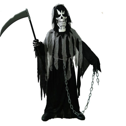 Grim Reaper Cosplay 3-Piece — Reaper Robe, Horned Death Cloak & Latex Horror Mask