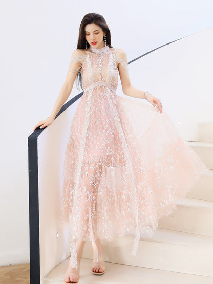 Floral Fairy Dress Small Fairy Super Fairy Long Dress French Style — scale reference
