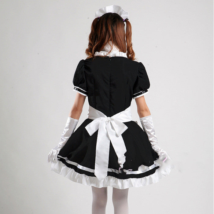Black and white maid anime costume — back view