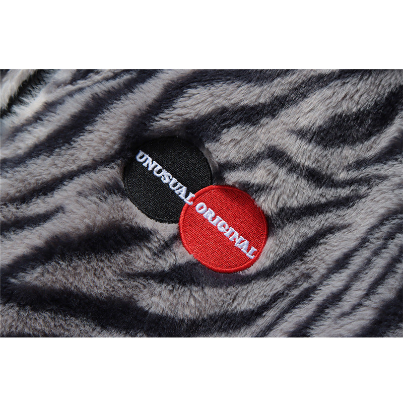 Zebra Print Stand Collar Rabbit Plush Jacket | Magic Stories