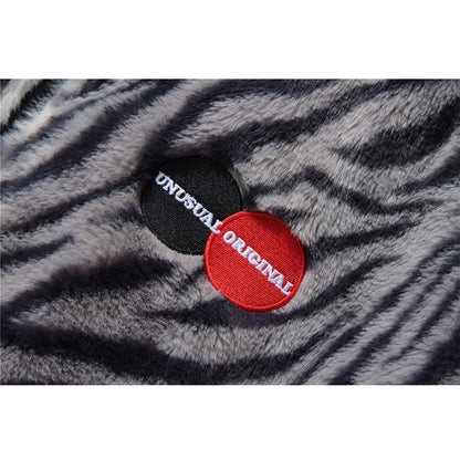 Zebra Print Stand Collar Rabbit Plush Jacket | Magic Stories