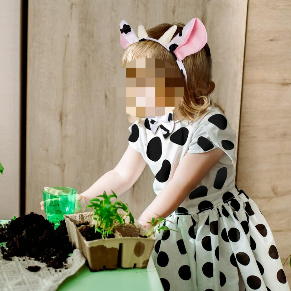 Cow Costume Set,3-piece Cow Outfit-headband With Ears, Tail, And Bow Tie And 2 Spotted Stickers, Perfect For — side view