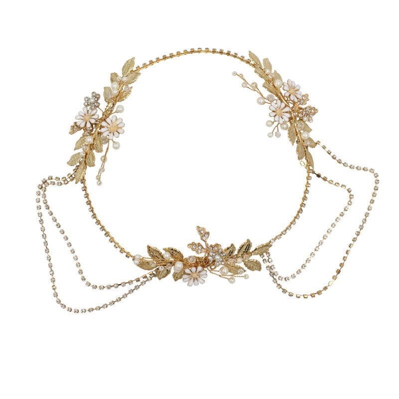 Chain bridal headband handmade bridal headband — side view