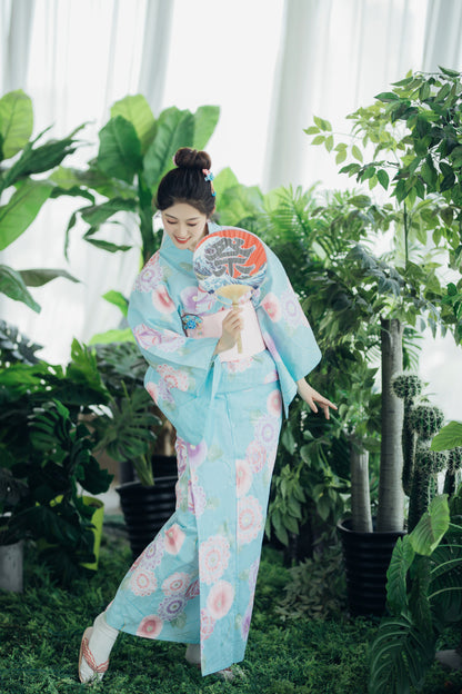 Japanese Kimono Female Komon Formal Dress Tradition — back view