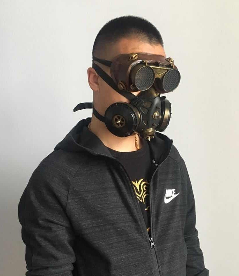 cosplay gas mask — side view
