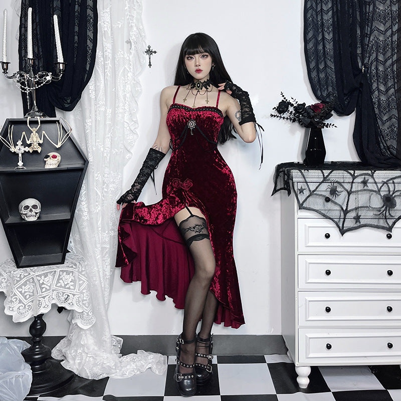 Christmas Gothic Dark Ruffle Lace Dress | Magic Stories