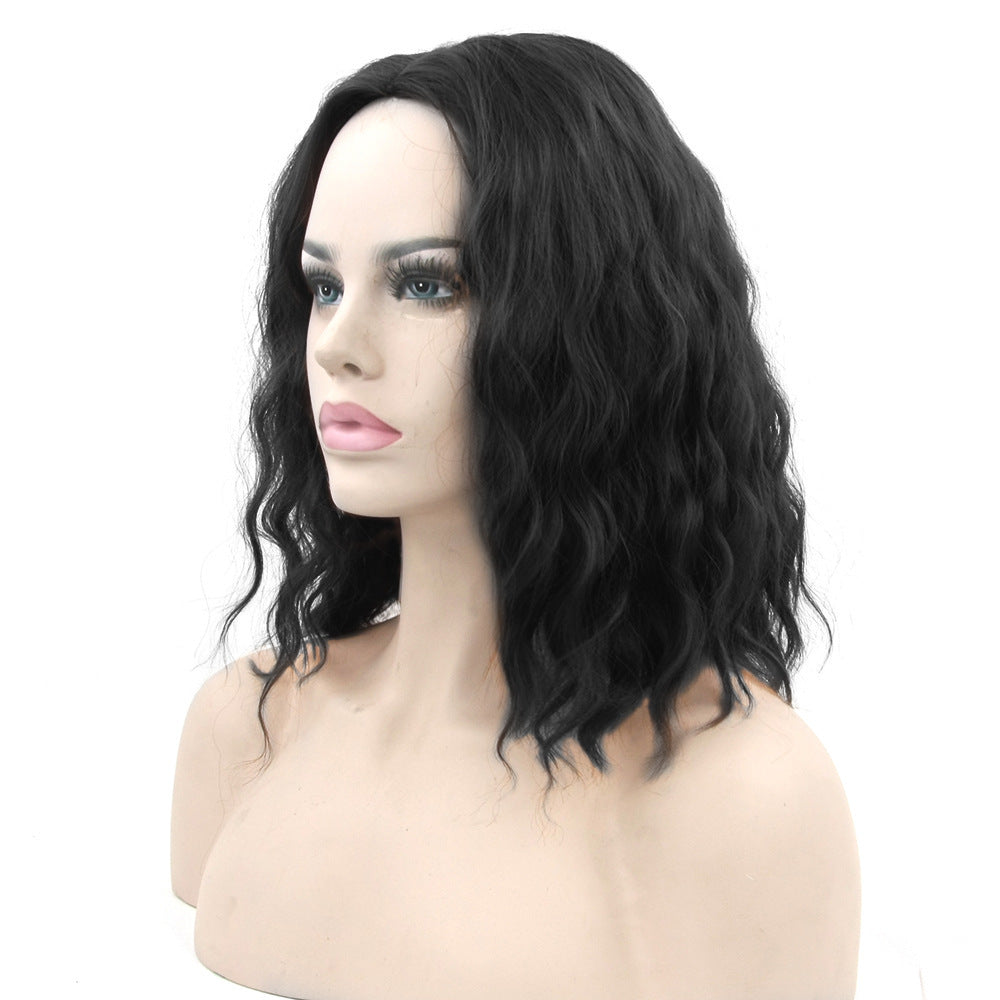 Black Short Curly Hair Cap, High Temperature Silk Short Hair Cosplay Wig Headgear — side view