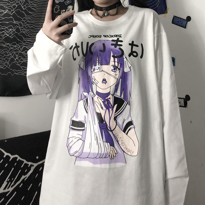 Anime all-match long sleeve t-shirt women — side view