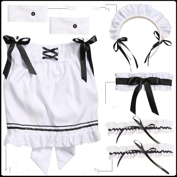 Red wine sweetheart maid outfit — back view