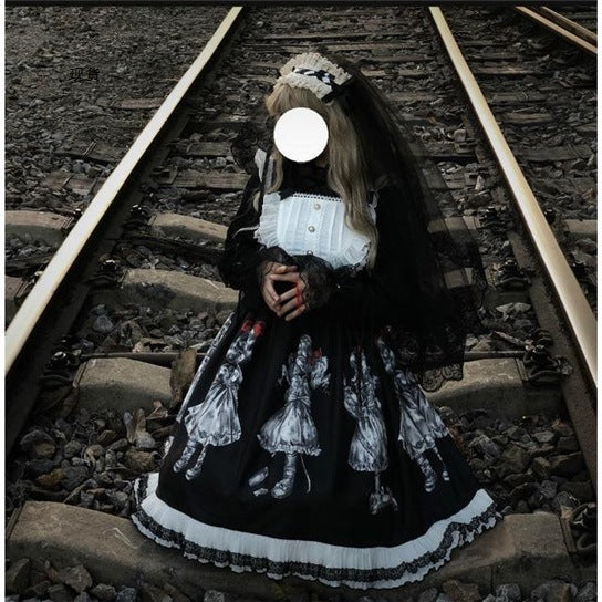 Factory Original Lolita Skirt Student Dark Retro Gorgeous Gothic Simple Lolita Dress Jsk Suspender Skirt — back view
