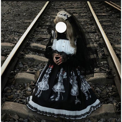 Factory Original Lolita Skirt Student Dark Retro Gorgeous Gothic Simple Lolita Dress Jsk Suspender Skirt — back view