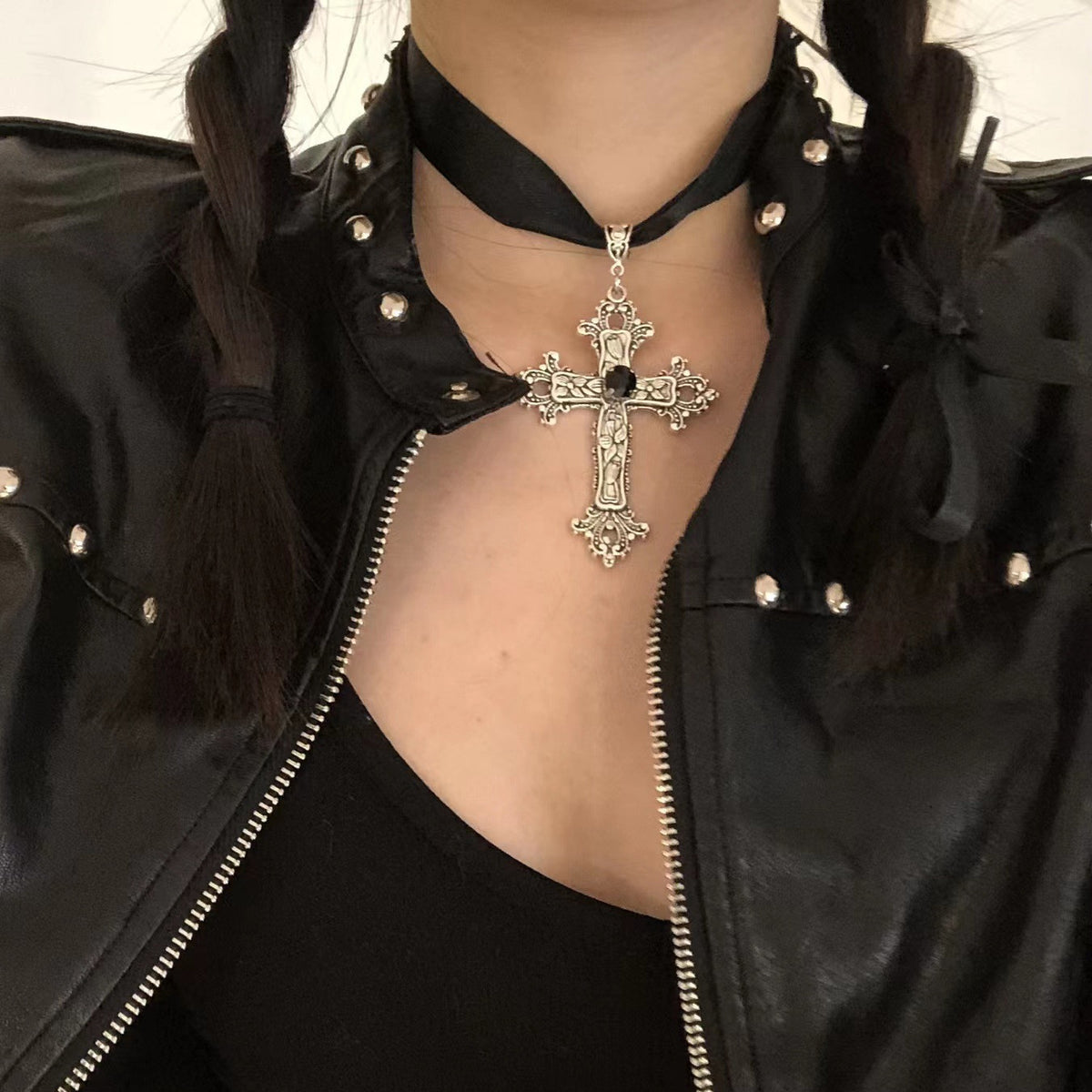 Gothic Cross Ribbon Necklace Punk | Magic Stories