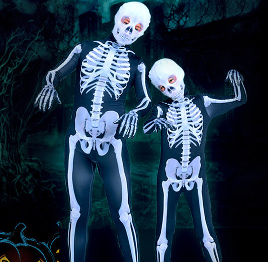Halloween Skeleton Costume Scary Skeleton Skull Costume Jumpsuit Carnival Party Clothing