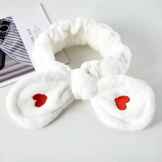 Cute Embroidered Red Heart Headband With Bunny Ears