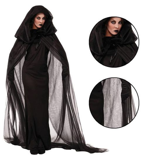 New Cosplay Halloween Women Death Hell Witch Devil Vampire Uniform Black Long Dress Party Cosplay Day Of The Dead Opera