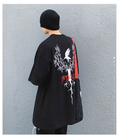 Cartoon Five-point Sleeve T-shirt Male Short-sleeved Letter Printing Japanese Tide Brand Anime Hip-hop Sleeve Top — back view