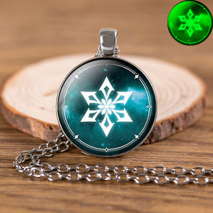 Genshin Impact Glow In The Dark Necklace Glass Pendant Luminous Necklaces — side view