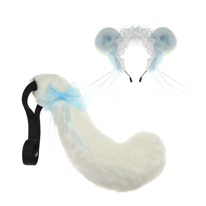 Handmade Hamster Ears Animal Ears Headband Plush Tail — side view