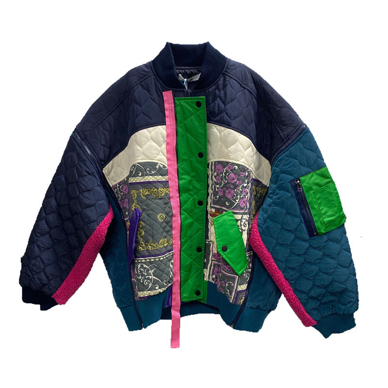 Cotton Jacket - Korean Style Colorblock Commuter Jacket, Blue