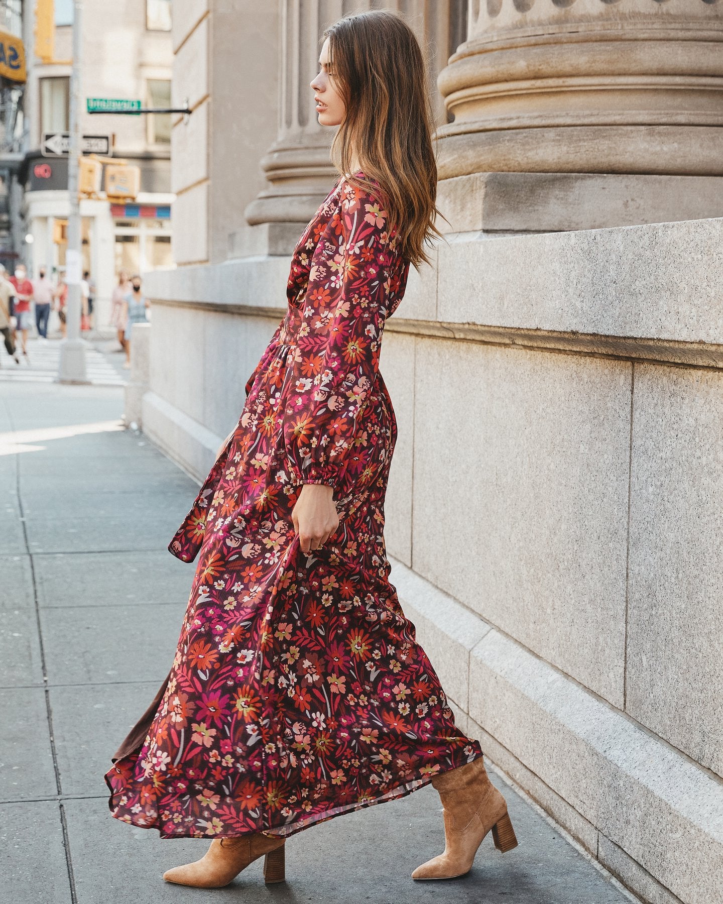 Women's Printed Long Sleeve Kimono Long Dress — side view