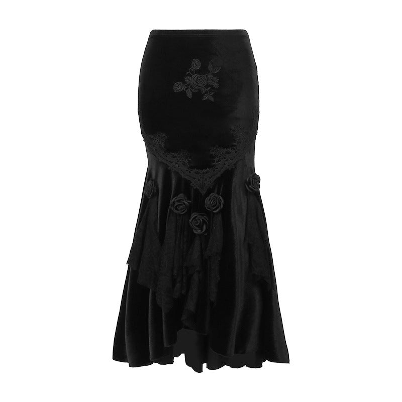 Sexy Hot Girl Dress Dark Goth Elegant Slim-fit Sheath Fishtail Skirt — scale reference