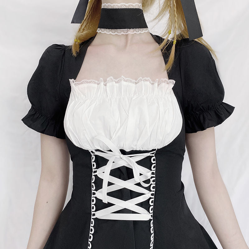 Puff Sleeve Dress Maid Outfit Girl Soft Girl — back view