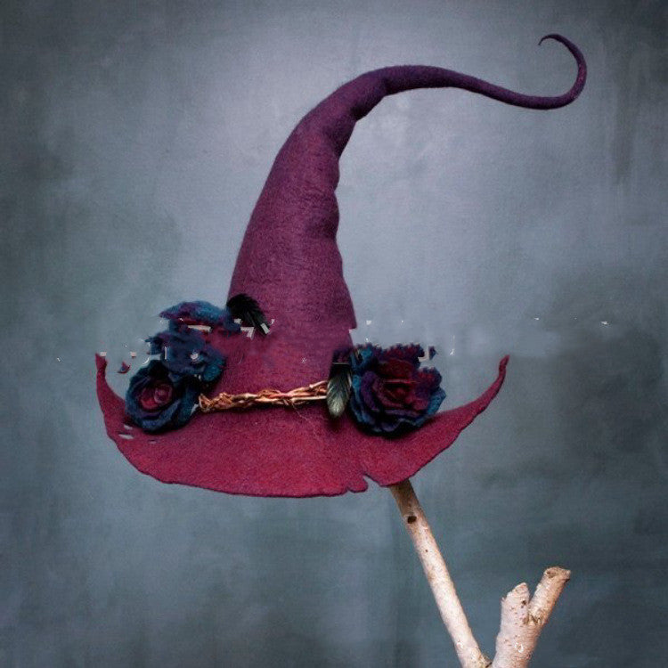 Women Modern Witch Hat Costume Pointed Wool Felt Halloween Party Hats Witch Hat Warm Autumn Winter Cosplay Props — packaging