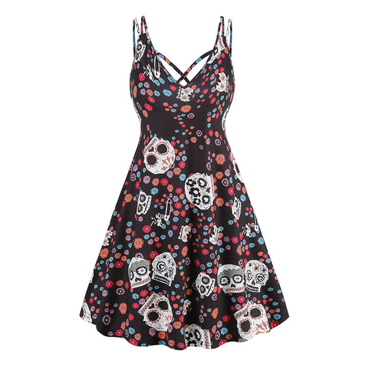 V-neck Strap Halloween Printed Pumpkin | Magic Stories