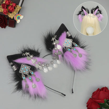 Tibetan Hair Accessories Exotic Wolf Ear Animal Ears Headband Bohemian Travel Photo Shooting Props — packaging