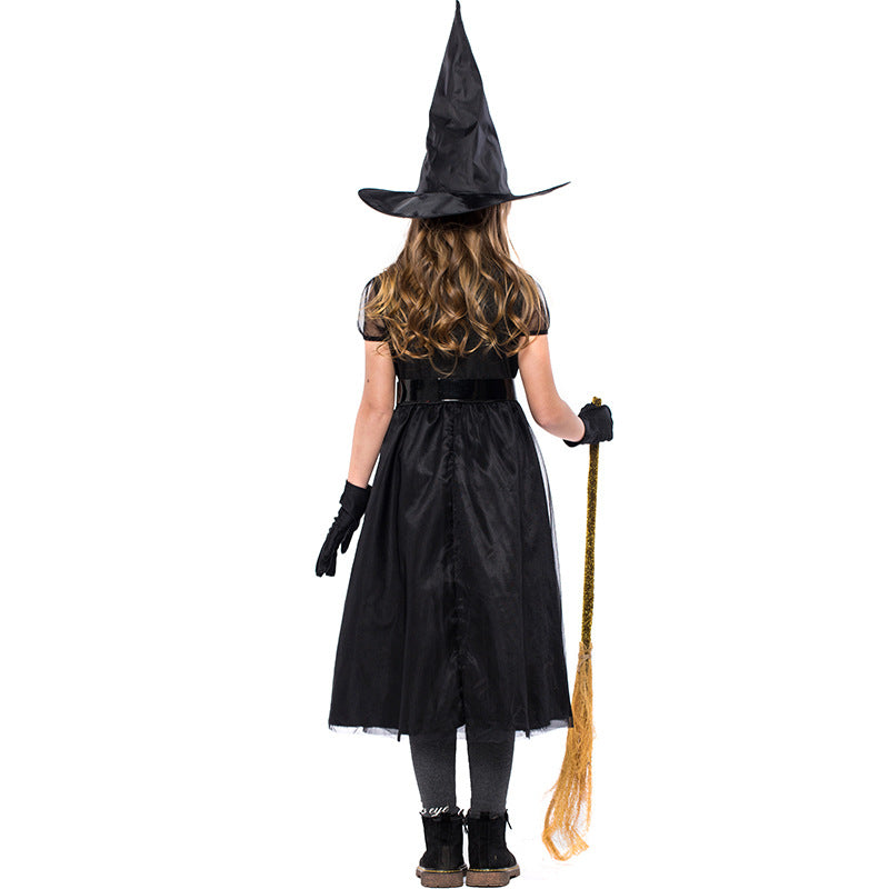 Halloween Witch Costume Black Mesh Children's Clothing — side view