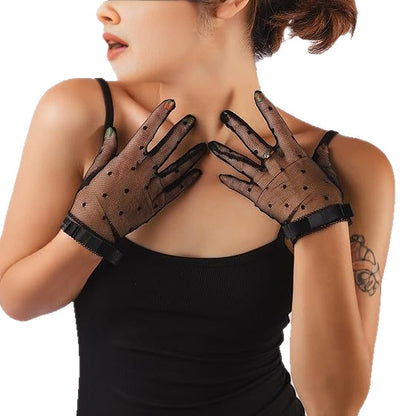 Gothic Black Mesh Lace Bow Gloves | Magic Stories
