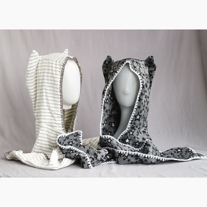 Retro Winter Scarf Hat With Devil Horns For Women Cute Lace Trim — detail