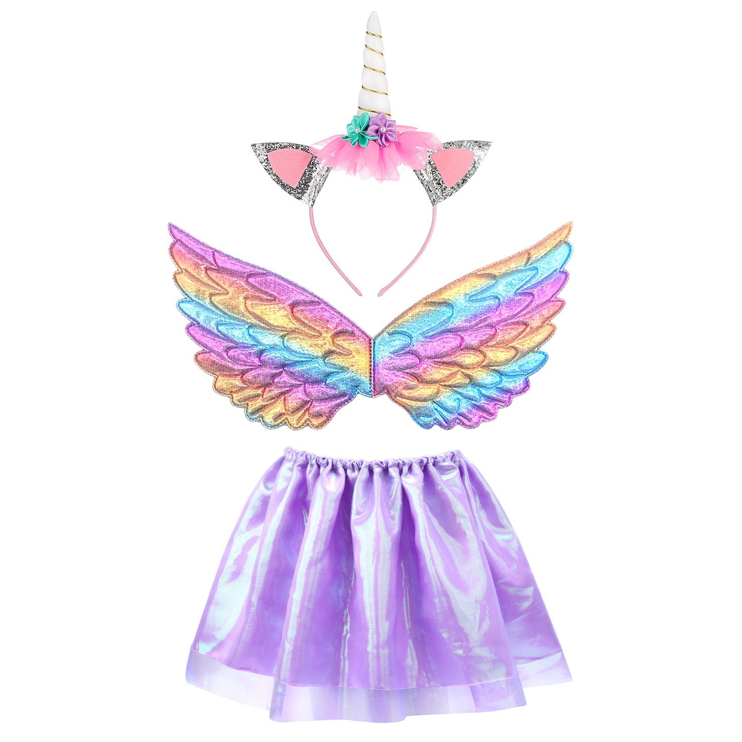 Purple Unicorn 3-Piece Set With Headband, Wings, And Skirt - Fantasy Costume For Celebrations And Theme Parties - Party