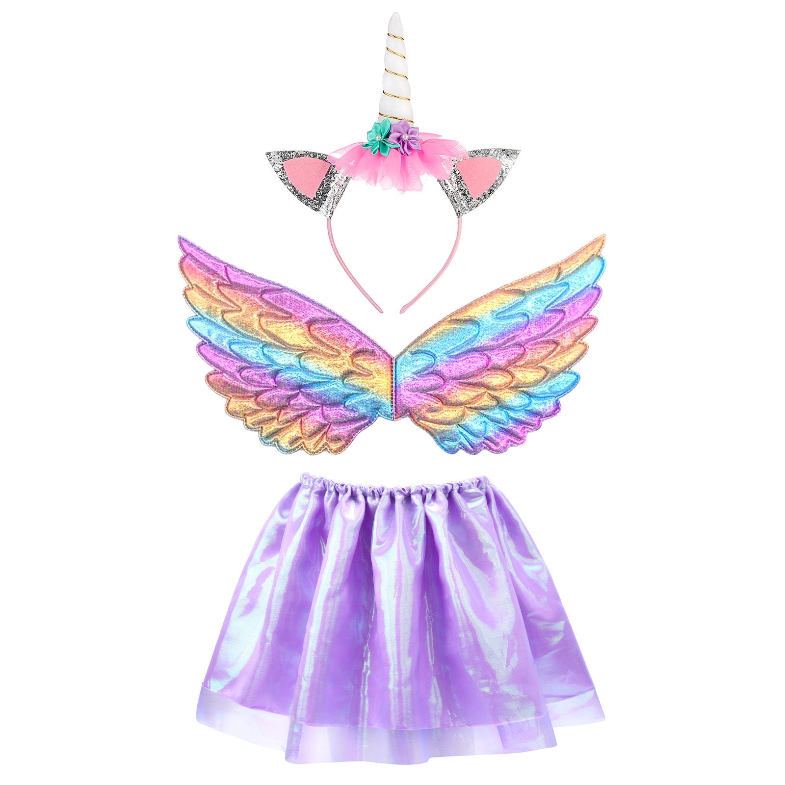 Purple Unicorn 3-Piece Set With Headband, Wings, And Skirt - Fantasy Costume For Celebrations And Theme Parties - Party
