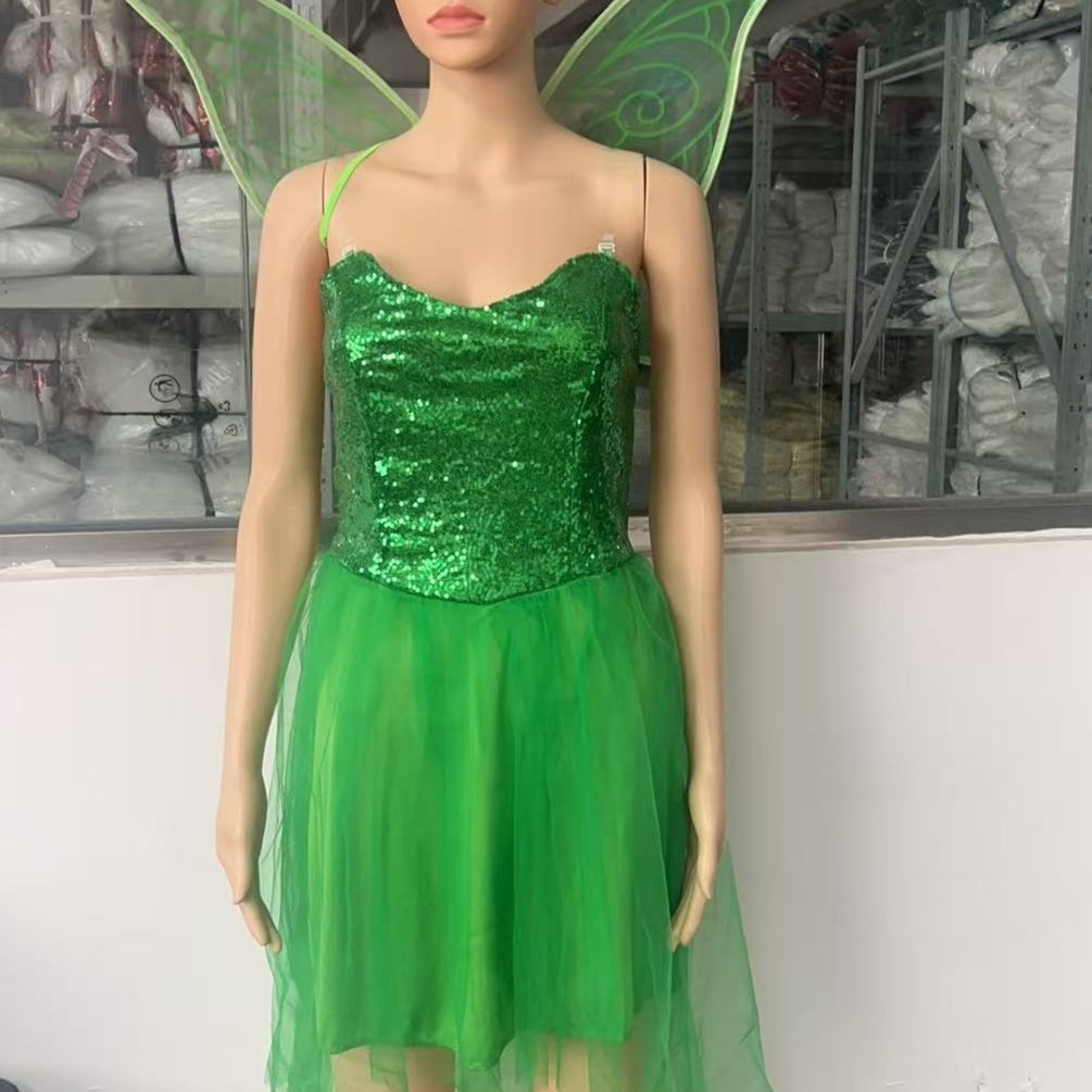 Mischievous Fairy Elf Wing Dress - Whimsical Costume with Attached Wings for Party Performance