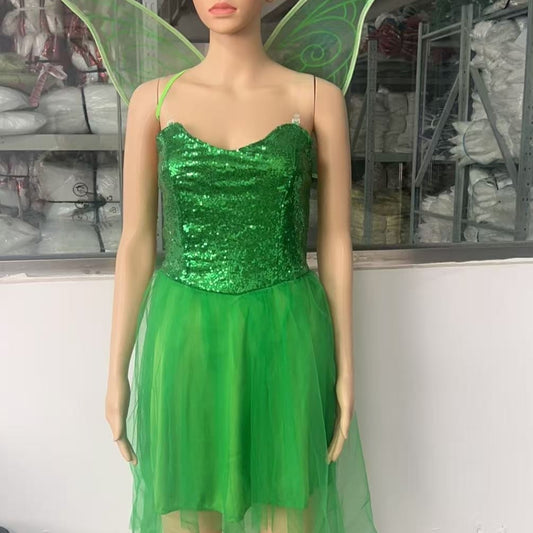 Mischievous Fairy Elf Wing Dress - Whimsical Costume with Attached Wings for Party Performance