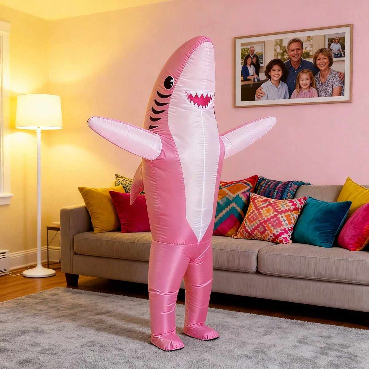 Perfect Valentine Gift, Shark Inflatable Costume, Adult Blow Up Halloween Party Outfit, Funny Group Cosplay For — side view