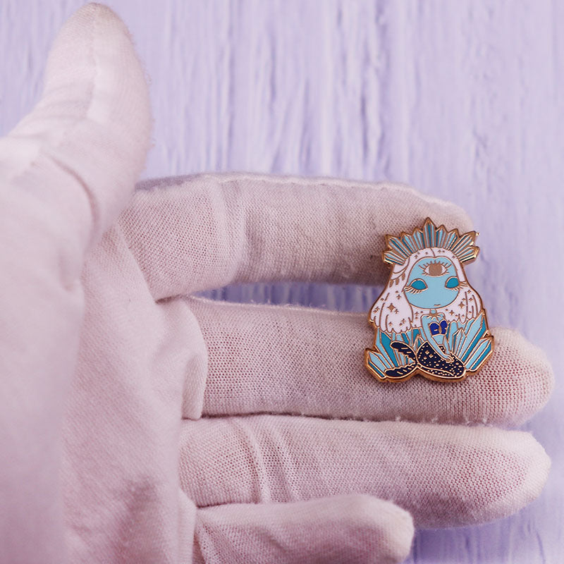 Mermaid Crystal Enamel Pin Third Eye Brooch Badge — back view