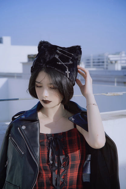 Original Handmade Plush Cat Ears Plush Hat — detail