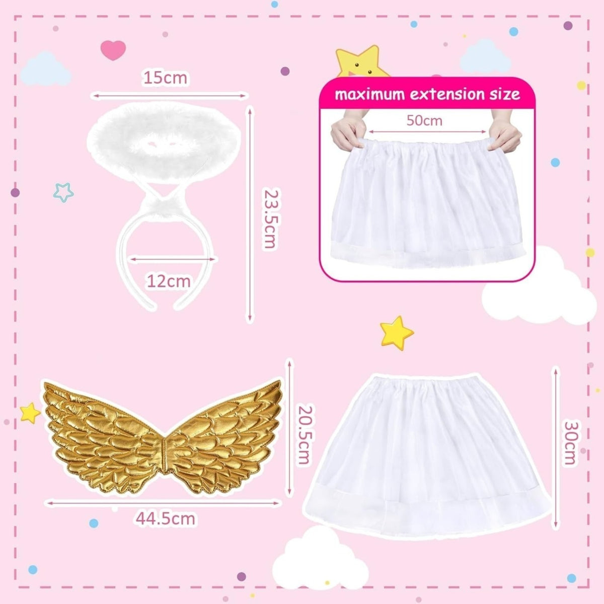 Angel Costume Set With Wings, Tutu, And Halo – For Festive Occasions And Theme Parties — side view
