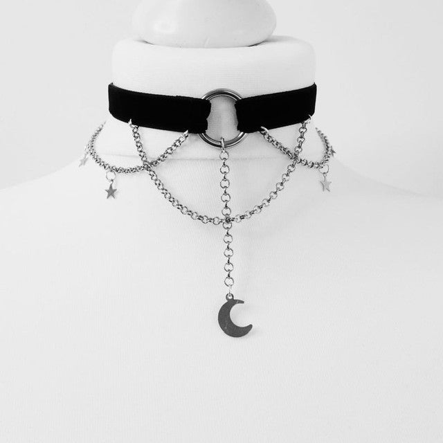 Black Crescent Moon Choker Necklace Gothic | Magic Stories