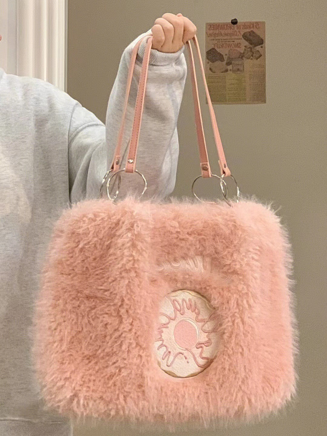 Donut Embroidery Plush Tote Bag | Magic Stories