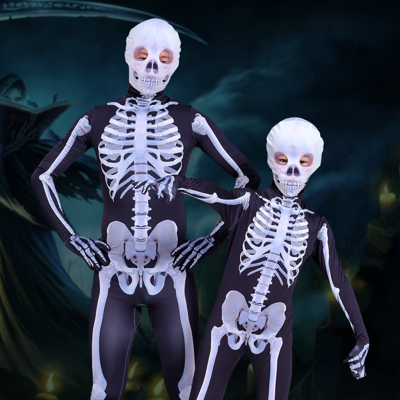 Halloween Skeleton Costume Scary Skeleton Skull Costume Jumpsuit Carnival Party Clothing — scale reference