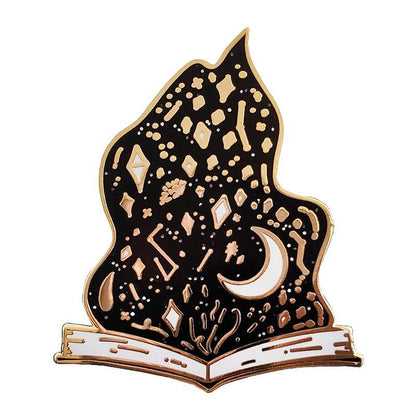 Magic book enamel pin magic witchcraft badge black flame brooch — back view