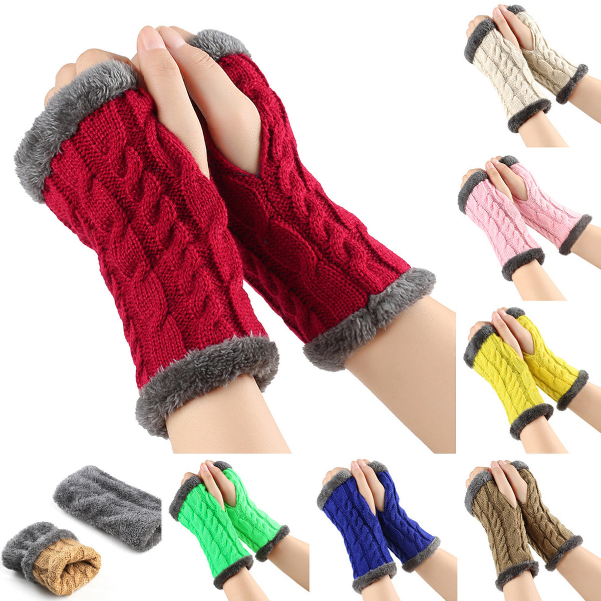 Winter Plush Gloves Twist Knitted Fingerless | Magic Stories