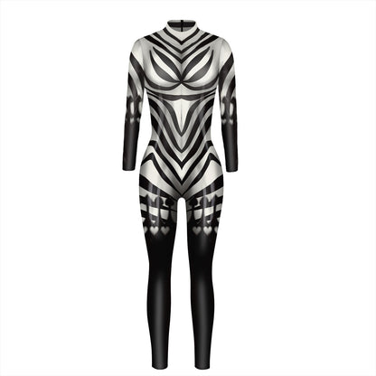Printed Women's Cosplay Costume Long Sleeve One Piece — detail